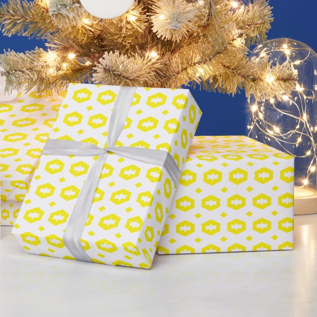 Papel De Presente Amarelo e Branco: Geometriana (Feriados)