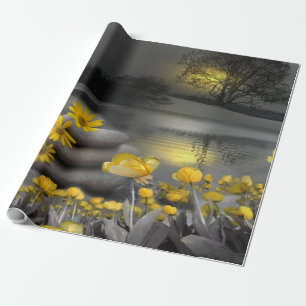 Papel De Presente Amarelo e Cinza 2021 cor 'Wedding' Décor Sunset