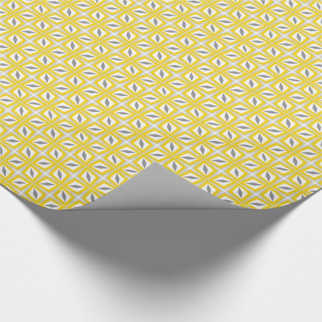 Papel De Presente Amarelo e cinza abstratos do teste padrão da folha (Ponta)