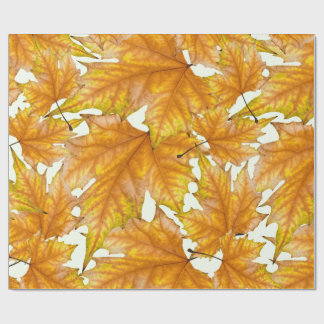 Papel De Presente Amarelo e folhas de bordo do ouro