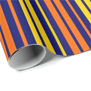 Papel De Presente Amarelo e Laranja Listras Verticais Azul Marinho