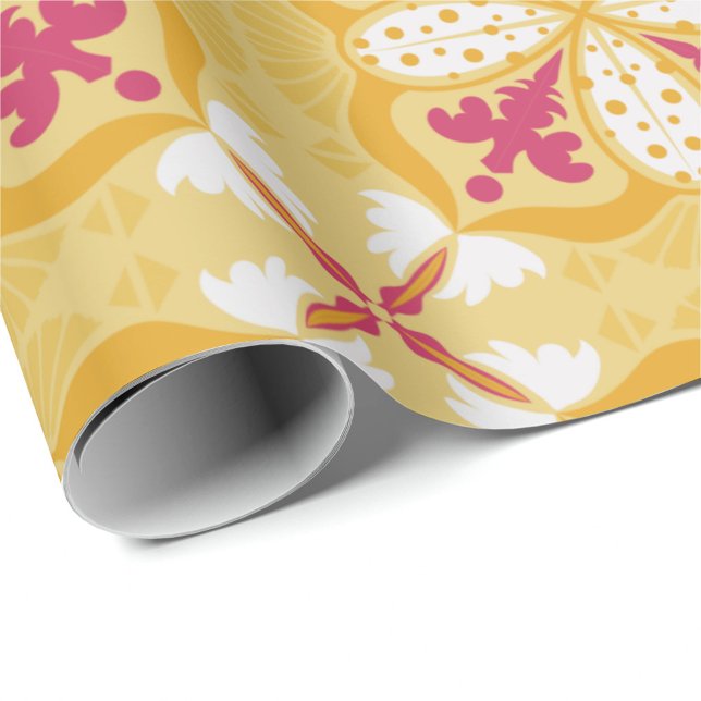 Papel De Presente Amarelo e rosa com padrão floral (Criador carregado)