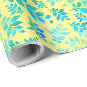 Papel De Presente Amarelo Ensolarado Luscious Azul Verde Aquarela