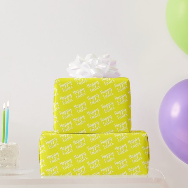 Papel De Presente Amarelo Felz pascoa personalizável (Presentes para festas)
