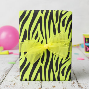 Papel De Presente Amarelo Fluorescente Pequeno Estampa de Zebra