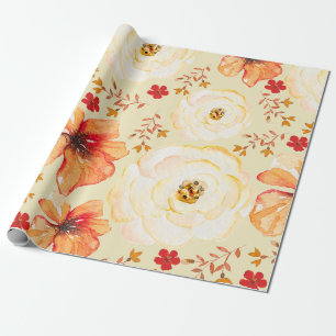 Papel De Presente Amarelo Laranja Molar Floral