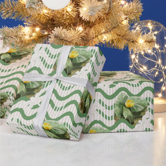 Papel De Presente amarelo Lírios aquarela Padrão (Feriados)