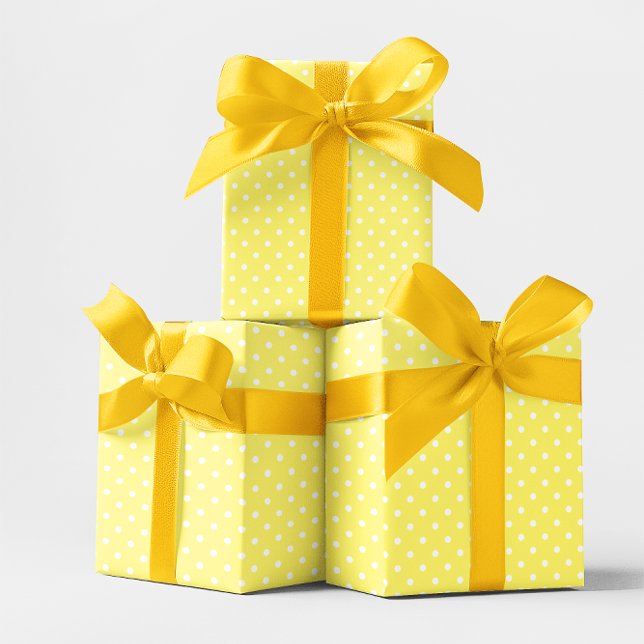 Papel De Presente Amarelo Pastel e Pequenos Pontos Brancos (Pastel Yellow and White Small Polka Dot Wrapping Paper)