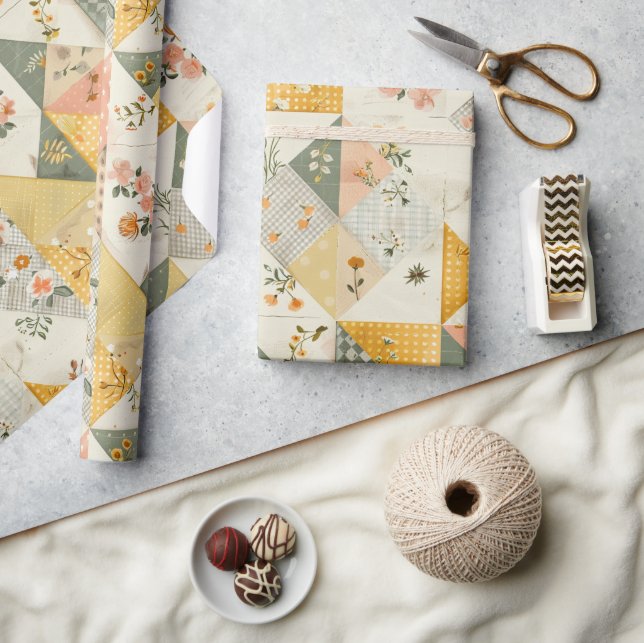 Papel De Presente Amarelo Pastel Quiltado Gingham Bolinhas  (Artesanato)