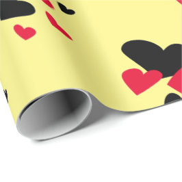 Papel De Presente Amarelo preto e vermelho dos corações