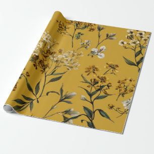 Papel De Presente Amarelo Rústico Botânico Ousado Vintage Boho Flora