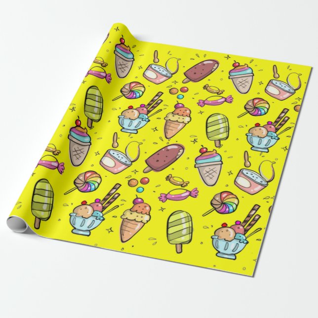 Papel De Presente Amarelo sorvete (Desenrolado)
