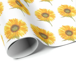 Papel De Presente Amarelo sunfloral aquarela Verão Russo W