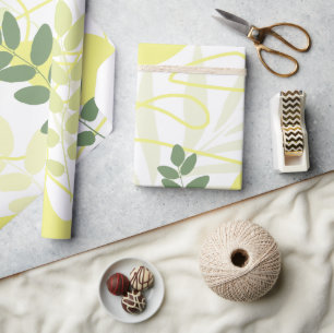 Papel De Presente Amarelo Verde Botânico Abstrato de Verão