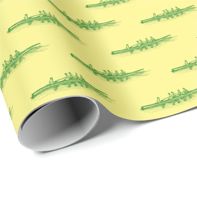 Papel De Presente Amarelo Verde Remo Remadores Tripulação Equipe Esp (Ponta do rolo)