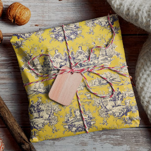 Papel De Presente Amarelo Vintage Floral Toile de Jouy do Lago