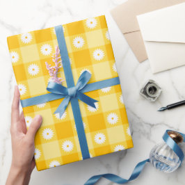 Papel De Presente Amarelo Xadrez Floral