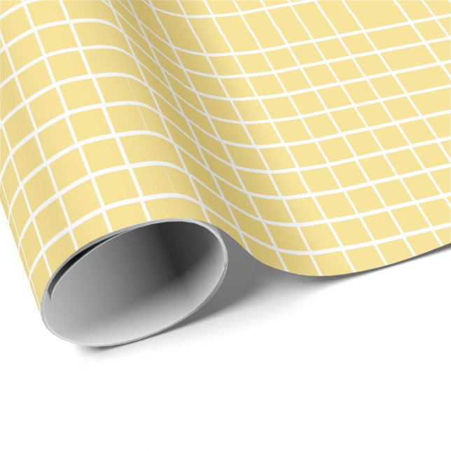 Papel De Presente Amarelo Xadrez Minimalista Moderno (Ponta do rolo)