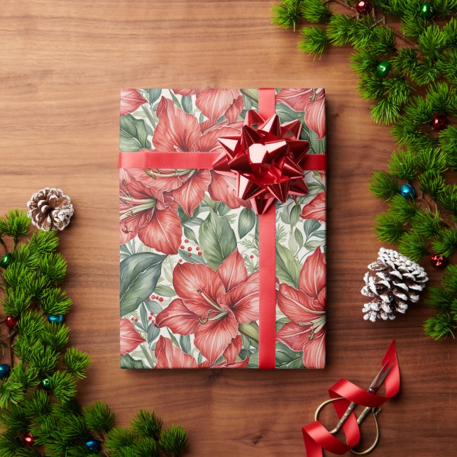 Papel De Presente Amaryllis de Férias Gigante Vermelho (Presente de Natal)