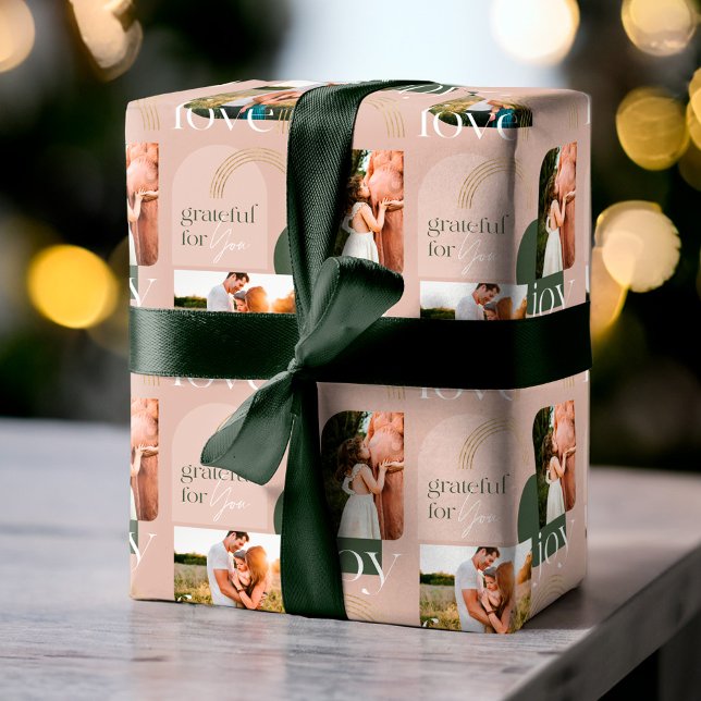 Papel De Presente Ame Joy Grateful Pela Sua Colagem De Fotos Moderna (Love Joy Grateful For You Modern Photo Collage Wrapping Paper)