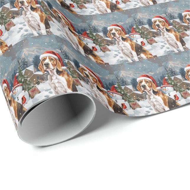 Papel De Presente American English Foxhound Dog Winter Christmas Joy (Ponta do rolo)