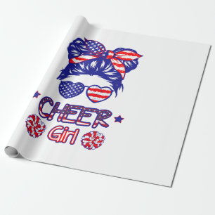 Papel De Presente American Flag Cheer Girl 4 de julho EUA Patriotic 