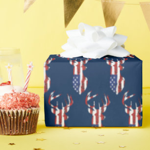 Papel De Presente American Flag Deer On Blue