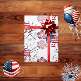 Papel De Presente American Flag Fireworks Elephant 4º Partido de jul