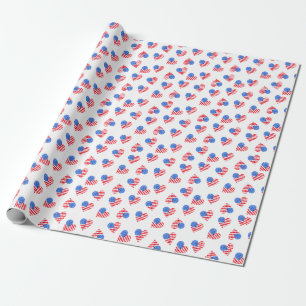 Papel De Presente American Flag Hearts Watercolor.