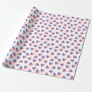 Papel De Presente American Flag Hearts Watercolor.