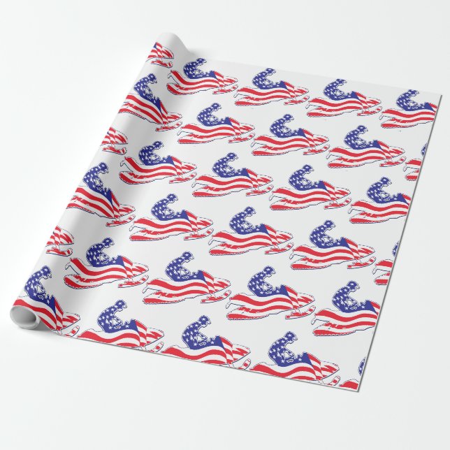 Papel De Presente American Flag Snowmobile (Desenrolado)