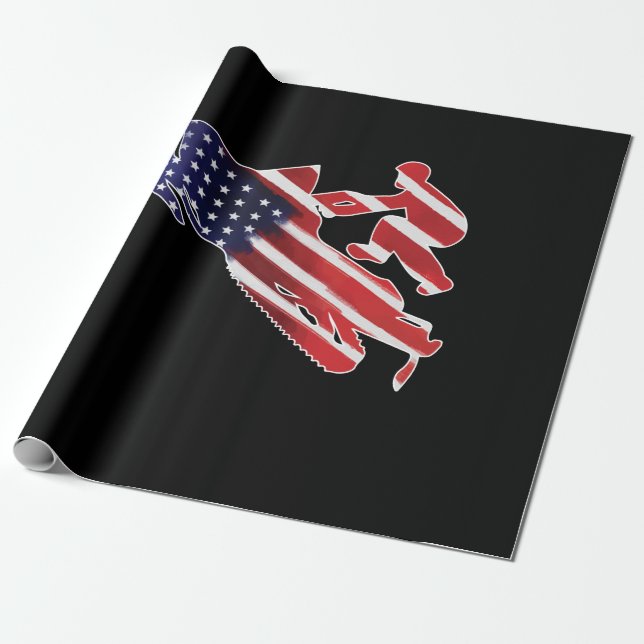 Papel De Presente American Flag Snowmobile Winter Snowmobiling (Desenrolado)