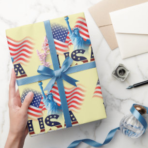 Papel De Presente American Flag USA Statu Of Liberty, 4 De Julho
