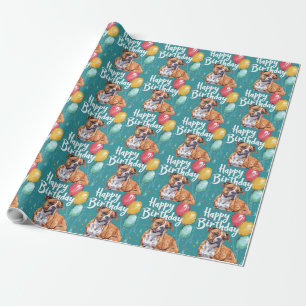 Papel De Presente American Staffordshire com Balões de Aniversário