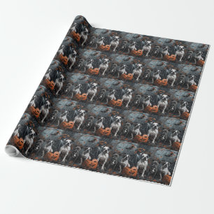 Papel De Presente American Staffordshire Halloween Night Dogggy