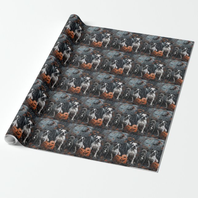 Papel De Presente American Staffordshire Halloween Night Dogggy (Desenrolado)