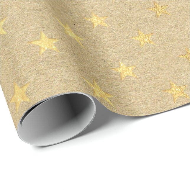 Papel De Presente American Stars Kraft Dourado Elegante Natural Míni (Ponta do rolo)