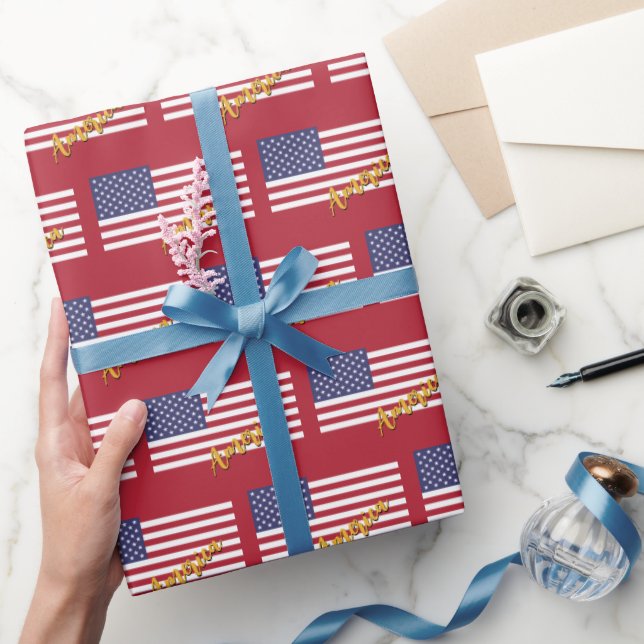 Papel De Presente American Wrapper Paper, EUA, American Flag Patriot (Presentear)