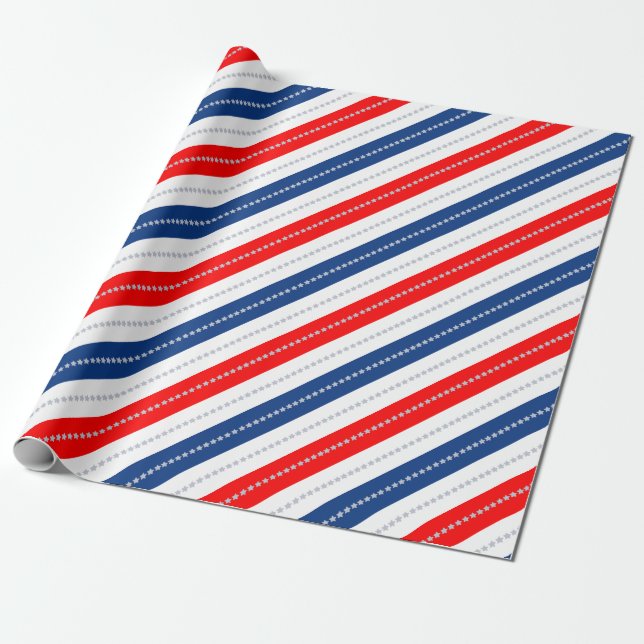 Papel De Presente Americana Red White Blue Stars & Stripes (Desenrolado)