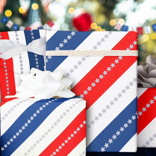 Papel De Presente Americana Vermelho Branco Azul Estrelas e Listras (Criador carregado)