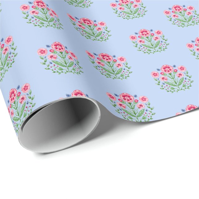 Papel De Presente Amherst Floral Impresso em Azul  (Ponta do rolo)