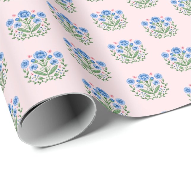 Papel De Presente Amherst Floral Impresso em Rosa (Ponta do rolo)