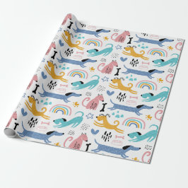 Papel De Presente Amigos Coloridos Dachshund