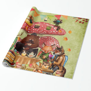 Papel De Presente Amigos de Woodland em Teatime em Floresta