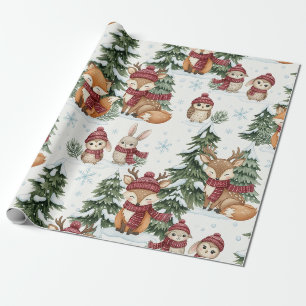 Papel De Presente Amigos Fofos da Floresta de Inverno – Animal de Fe
