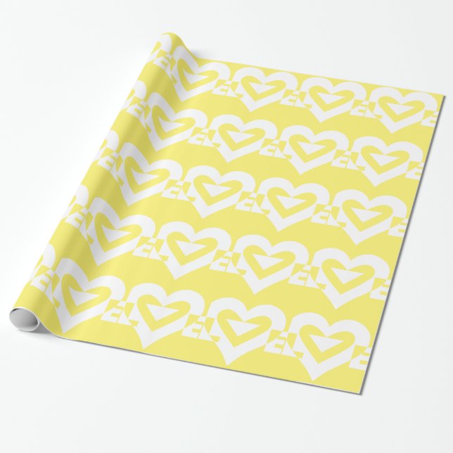 Papel De Presente Amor Branco em Amarelo (Desenrolado)