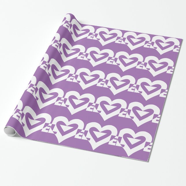 Papel De Presente Amor branco em roxo (Desenrolado)