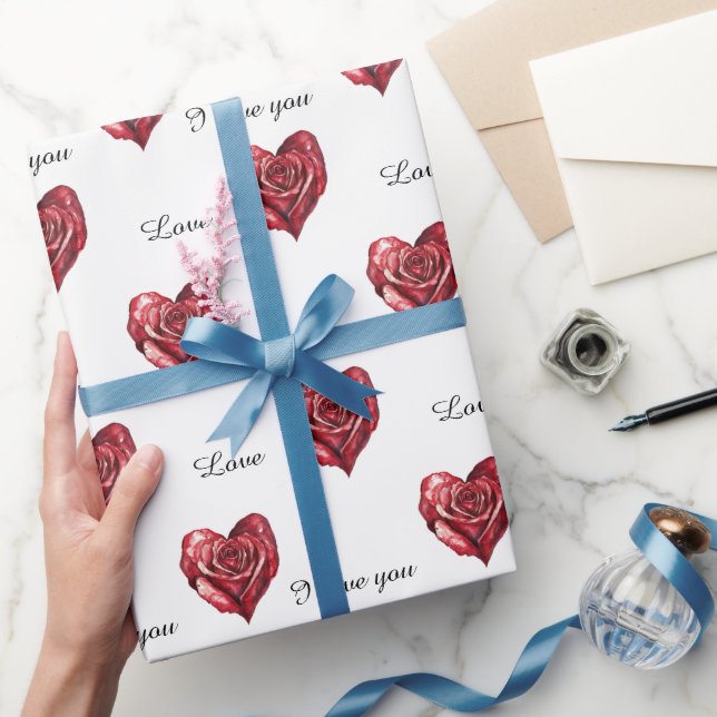 Papel De Presente Amor Cardíaco Romântico Rosa vermelha (Presentear)
