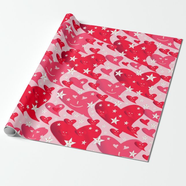 Papel De Presente amor + corações, roteiro + padrão, cor + decente, (Desenrolado)
