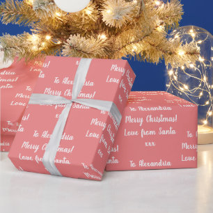 Papel De Presente Amor de Natal De Papais noeis Rosa Coral Personali